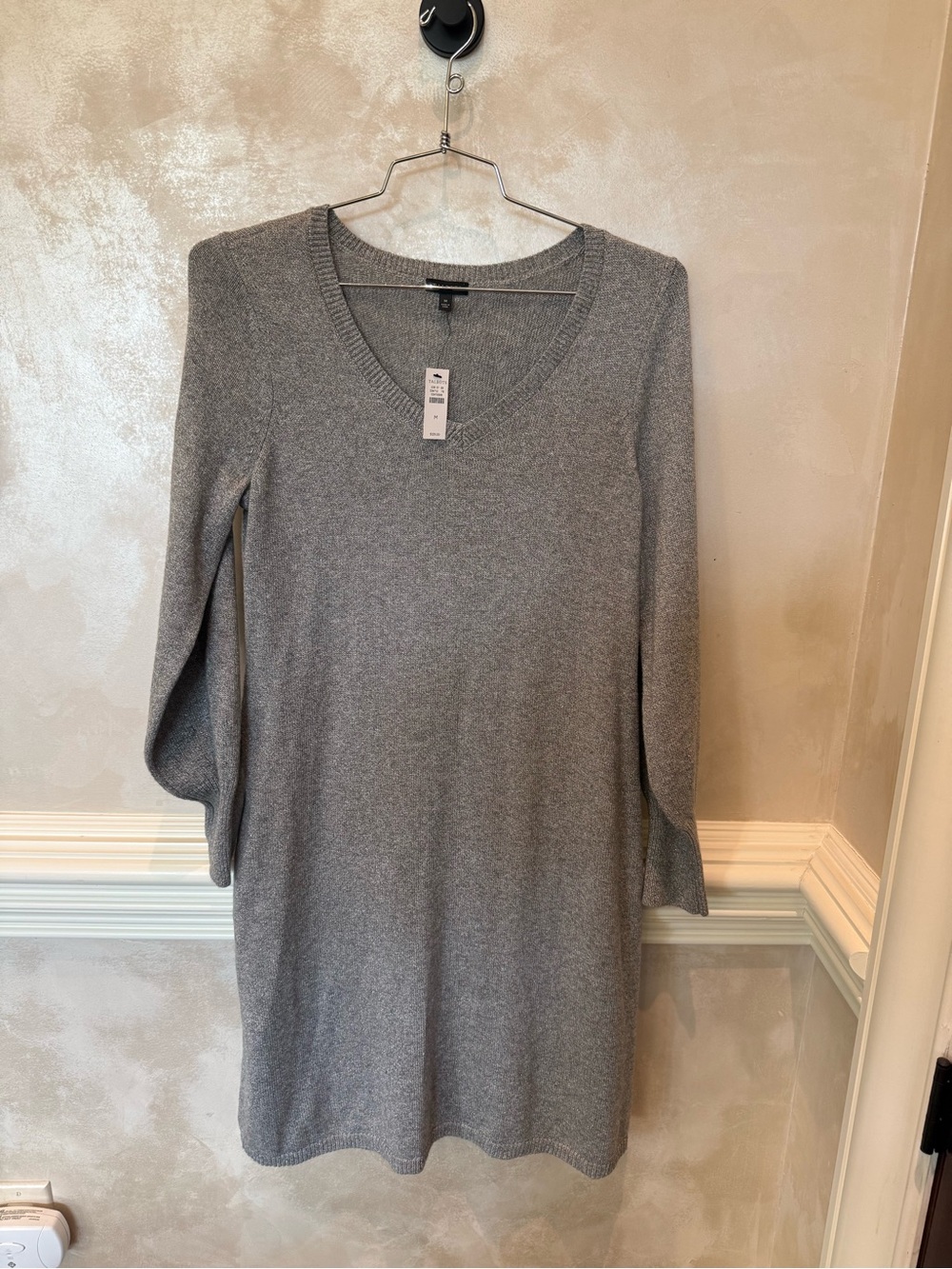 Talbots Gray V-Neck Long Sleeve Knit Dress